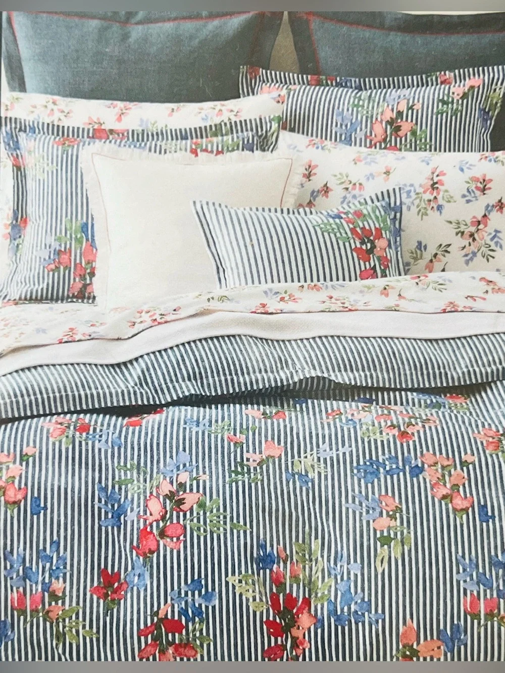 NWT❤️Lauren Ralph Lauren Maggie Floral Stripe Full/Queen 3 pc Duvet Cover Set